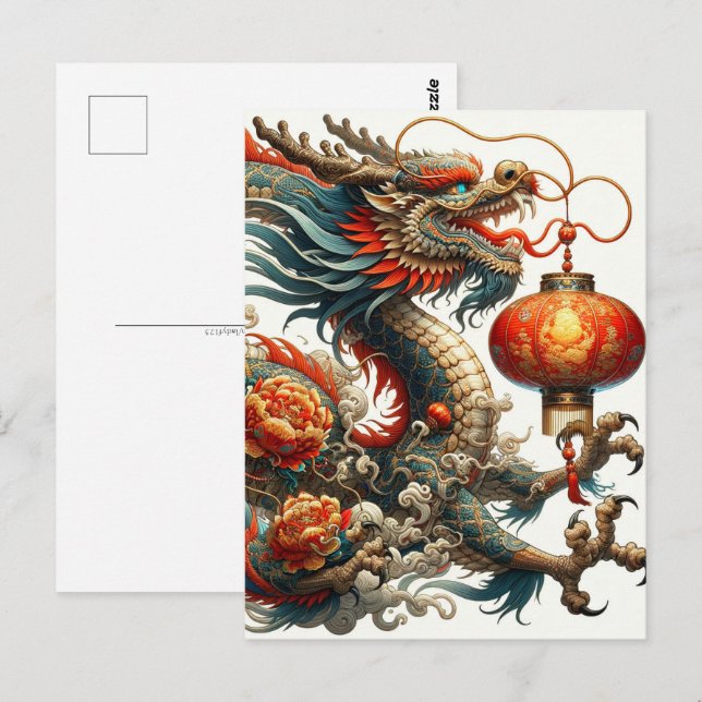 Carte Postale Nouvel An lunaire chinois du dragon, poste (Devant / Derrière)