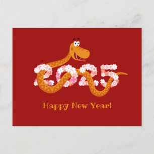 Carte Postale Nouvel an lunaire chinois Zodiac Wood Snake 2025