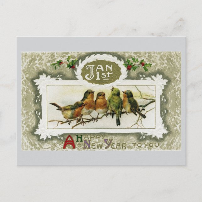 Carte postale Nouvel An Oiseaux vintages (Devant)