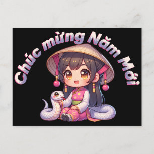 Carte Postale Nouvel an vietnamien fille et serpent