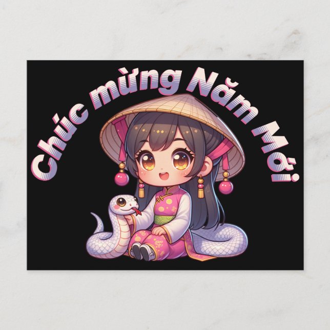 Carte Postale Nouvel an vietnamien fille et serpent (Devant)