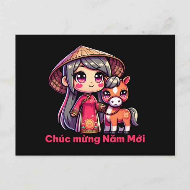 Carte Postale Nouvel an vietnamien fille et serpent (Devant)