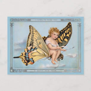 Carte Postale Nouvel An vintage Salutations Angel Cherub