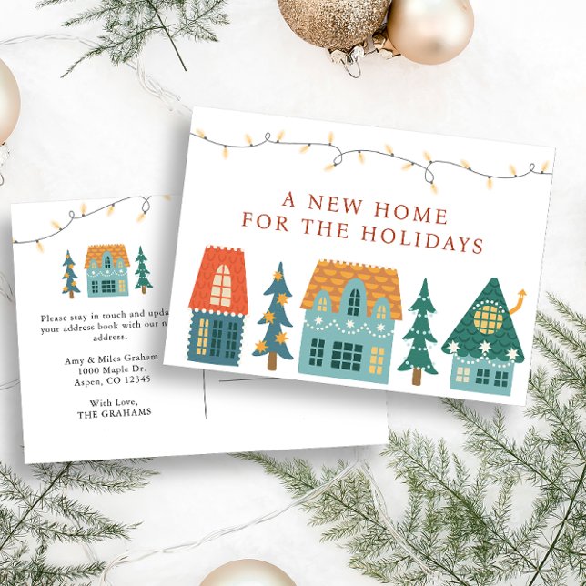 Carte Postale Nouvel appartement (A New Home For The Holidays Postcard with cute retro houses)