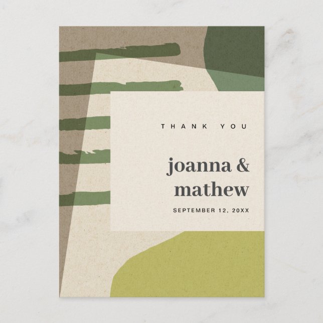 CARTE POSTALE NOUVELLE ABSTRACT GREEN ARTISTIC WEDDING THANK YOU (Devant)