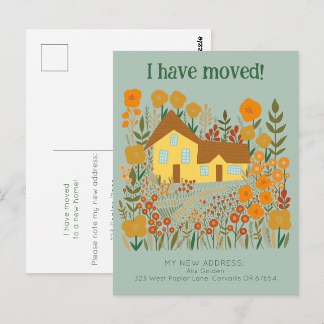 Carte Postale Nouvelle Adresse Accueil J'Ai Déplacé Fleurs Agric (Devant / Derrière)