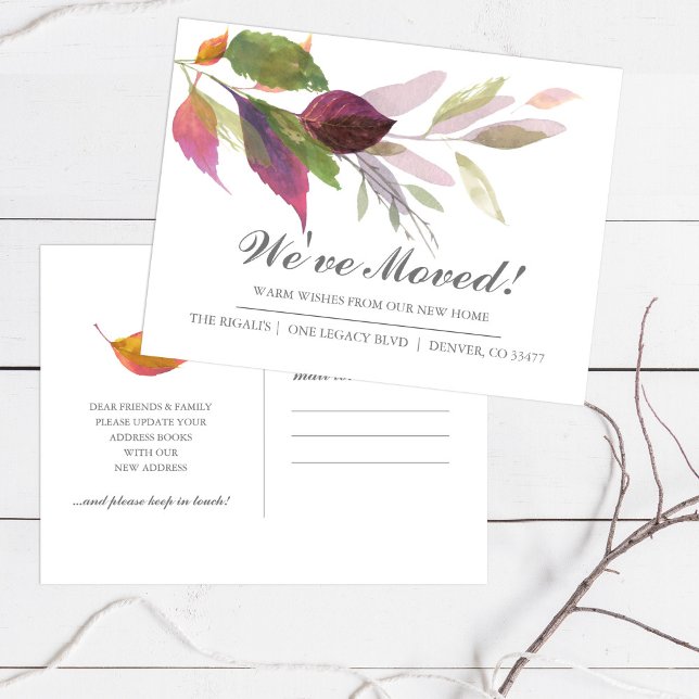 Carte Postale Nouvelle adresse Changement d'adresse Faire-part d (New address moving announcement card autumn leaves )