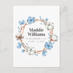 Carte Postale NOUVELLE ADRESSE Couronne en coton aquarelle