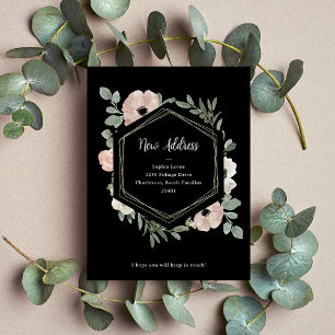 Carte Postale Nouvelle adresse Dusty Peach Flowers on Black