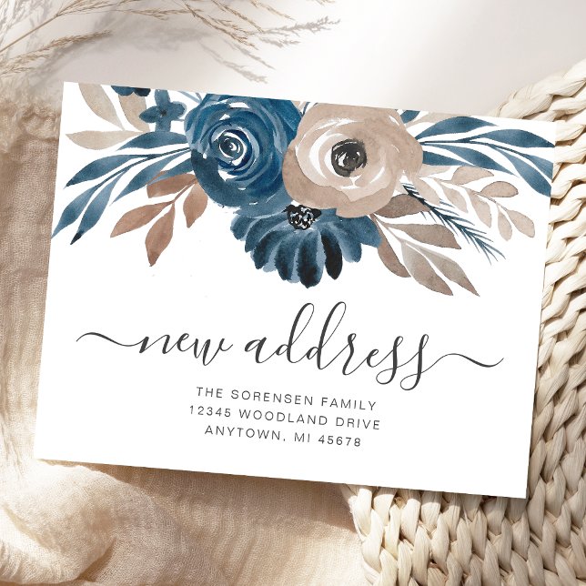 Carte Postale Nouvelle adresse Floral Blue Brown Moving Faire-pa (Créateur téléchargé)