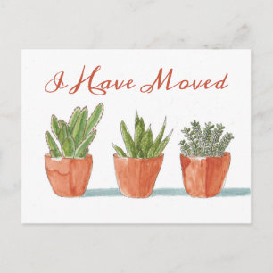 Carte Postale Nouvelle adresse J'Ai Déménagé Aquarelle Cactus