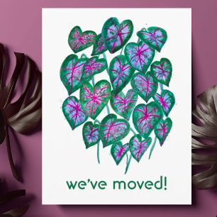 Carte Postale NOUVELLE ADRESSE MAISON Caladium Feuilles Aquarell