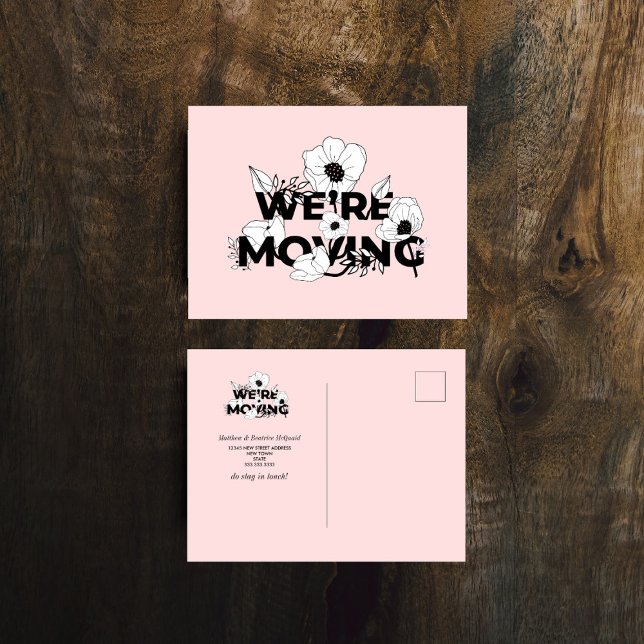 Carte Postale Nouvelle adresse | Rose floral | Faire-part de dép (Créateur téléchargé)