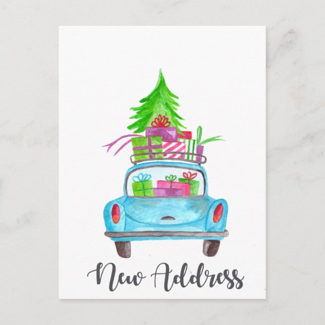 Carte Postale Nouvelle adresse Voiture de Noël classique (Devant)