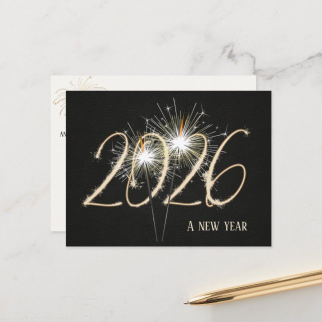 Carte Postale Nouvelle année 2026 Entreprise Bougies étincelante (Devant/Arrière en situation)