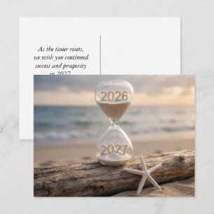 Carte Postale Nouvelle Année 2027 Sablier de Plage