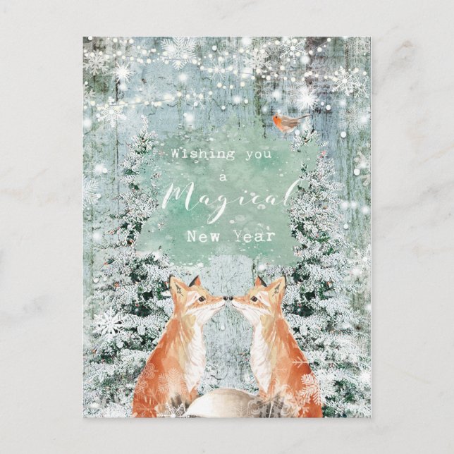 Carte Postale nouvelle année vacances hivernal renard rouge cart (Devant)