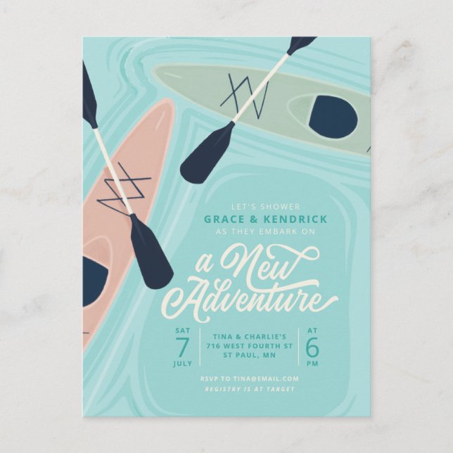 Carte Postale Nouvelle aventure Kayak Couples wedding shower Inv (Devant)