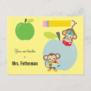 Carte Postale Nouvelle école enseignant Année Singes Salutation 