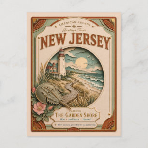 Carte Postale Nouvelle Jersey Vintage Paper Cut American Arcana
