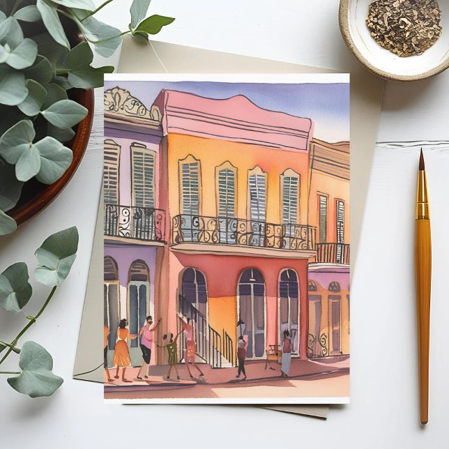 Carte Postale Nouvelle-Orléans | Belle aquarelle NOLA Louisiana (Créateur téléchargé)