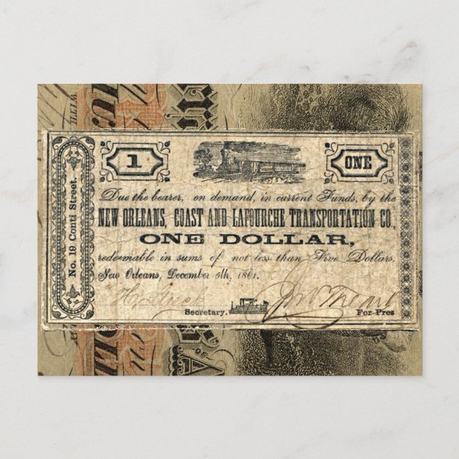 Carte Postale Nouvelle-Orléans Guerre civile Antique Argent Sud  (Devant)
