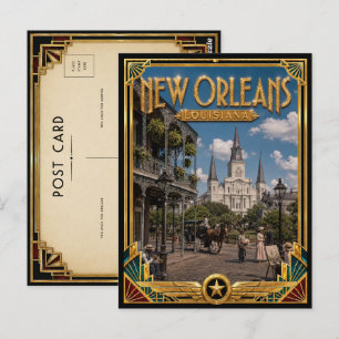 Carte Postale Nouvelle-Orléans Louisiane Art Déco Vintage Âge d'