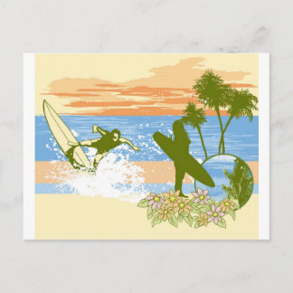 Carte Postale nouvelle vintage surfer hawaii plage fille garçon