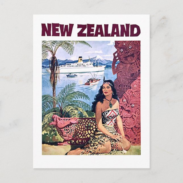 Carte Postale Nouvelle-Zélande, femme autochtone sur la côte (Devant)