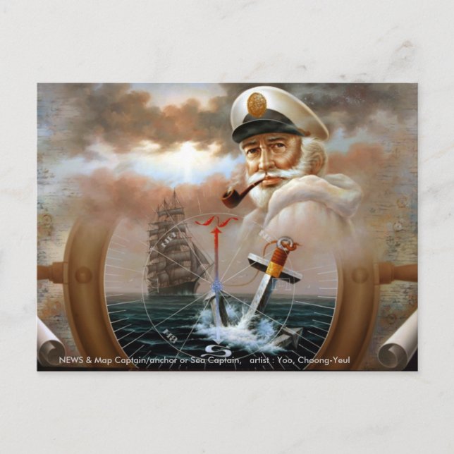 Carte Postale NOUVELLES et capitaine de carte/ancre ou capitaine (Devant)