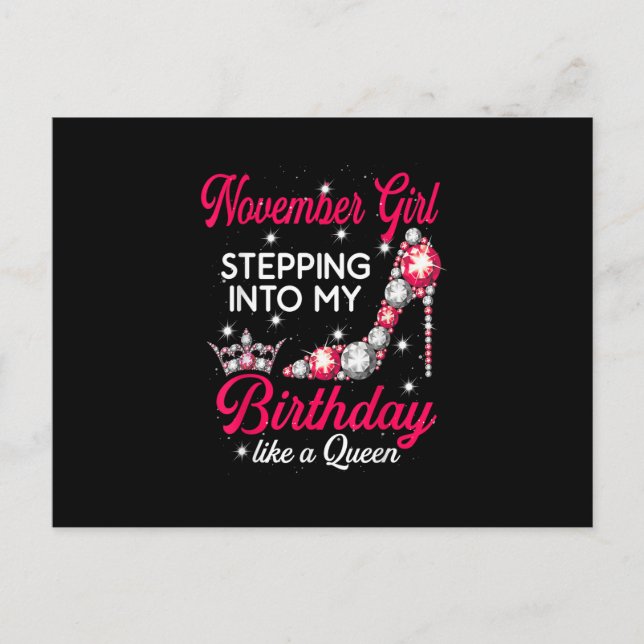 Carte Postale November Girl Stepping Into My Birthday high heels (Devant)