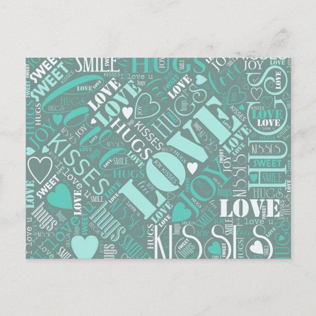 Carte Postale Nuage de mots Câlins et Bisous Teal ID286 (Devant)