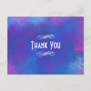 Carte Postale Nuages Abstraits en violet rose et Merci bleu