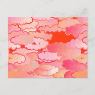Carte Postale Nuages japonais, coucher du soleil, corail, Fuchsi