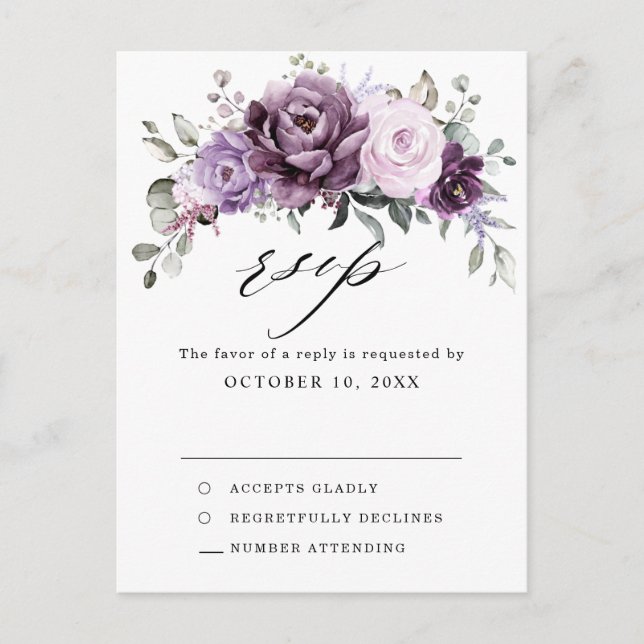 Carte Postale Nuances de fleurs pourpres Dusty Moody Floral RSVP (Devant)