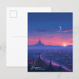 Carte Postale Nuit à Bagan Myanmar Vintage voyage