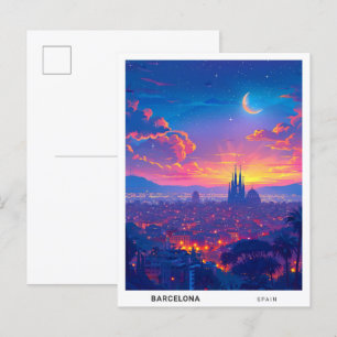 Carte Postale Nuit à Barcelone Espagne Voyage
