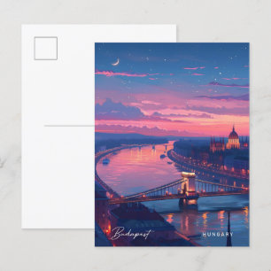 Carte Postale Nuit à Budapest Hongrie Vintage voyage