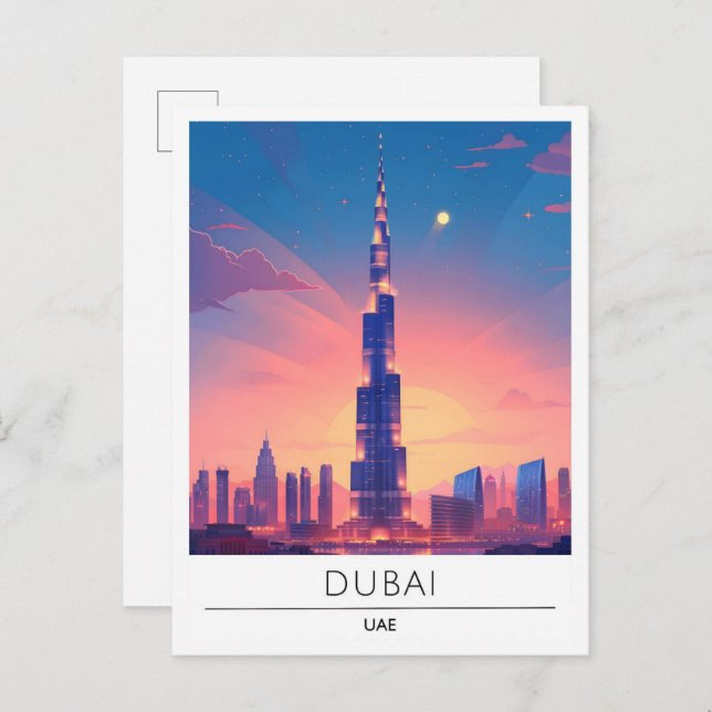 Carte Postale Nuit à Dubai UAE Travel (Devant / Derrière)