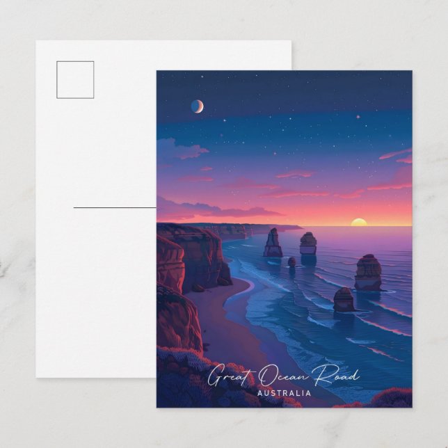 Carte Postale Nuit à Great Ocean Road Australie Voyage (Devant / Derrière)