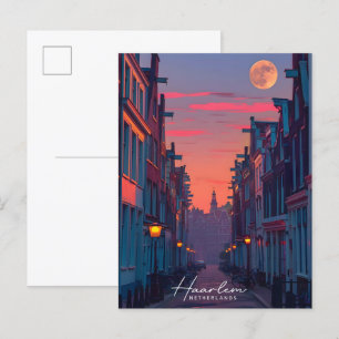 Carte Postale Nuit à Haarlem Pays-Bas Vintage voyage