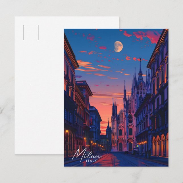 Carte Postale Nuit à Milan Italie Voyage (Devant / Derrière)