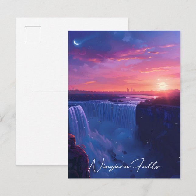 Carte Postale Nuit à Niagara Falls Travel (Devant / Derrière)