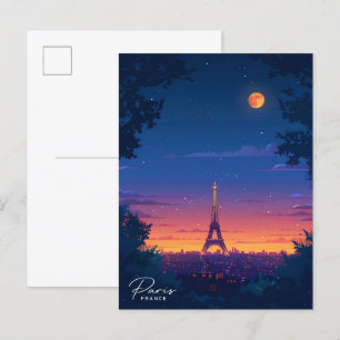 Carte Postale Nuit à Paris France Voyage Vintage 