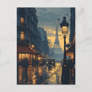 Carte Postale Nuit à Paris : Tour Eiffel Vintage