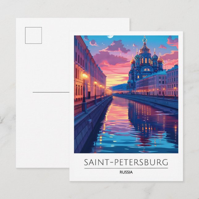 Carte Postale Nuit à Saint-Pétersbourg Russie Voyage (Devant / Derrière)