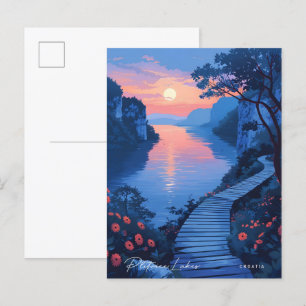 Carte Postale Nuit dans les lacs de Plitvice Croatie Vintage voy