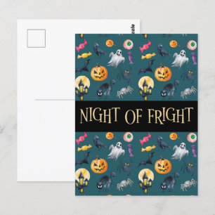 Carte Postale "Nuit de la peur" Motif d'Halloween vert