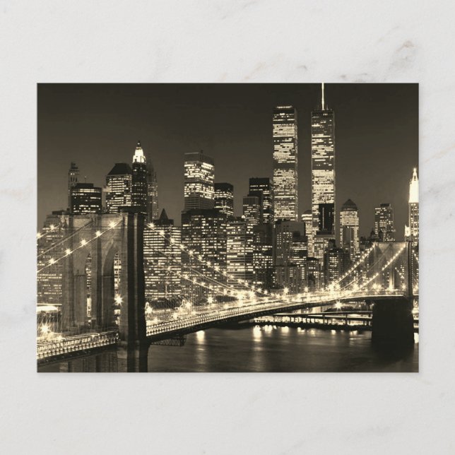Carte Postale Nuit de New York City aux tons sépia (Devant)