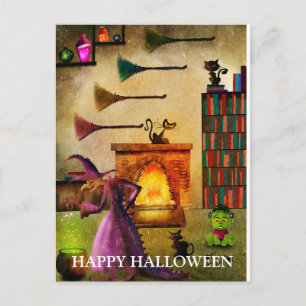 Carte Postale Nuit d'Halloween effrayant avec sorcière